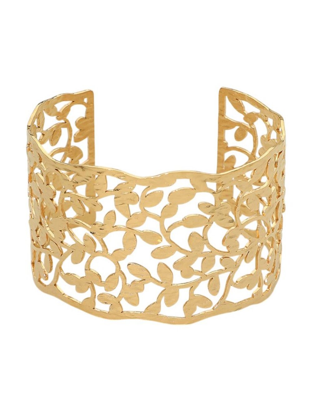 Tigerstars Gold Floral Filigree Open Work Wide Cuff Bracelet